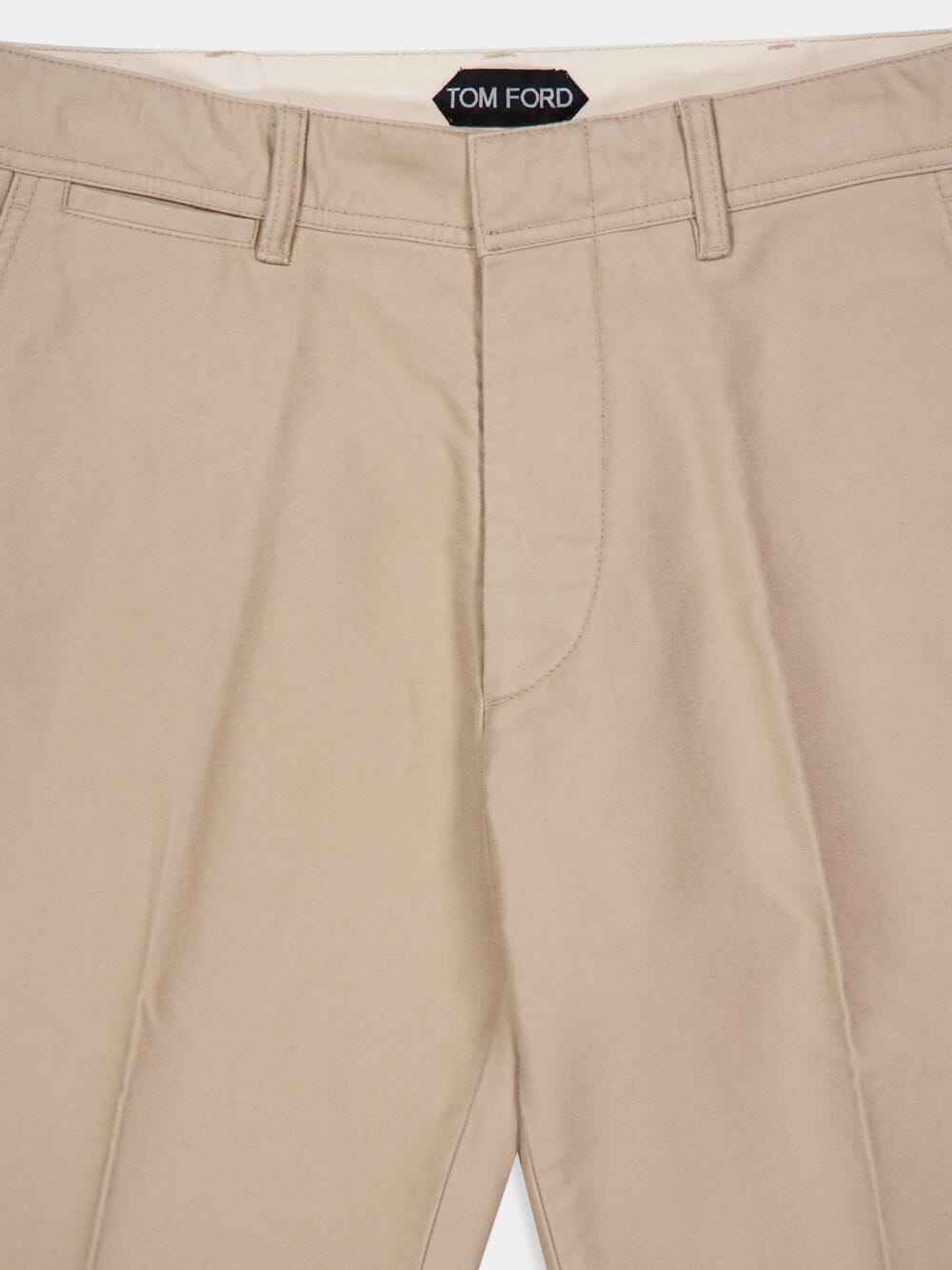 Beige Cotton Satin Chino Trousers