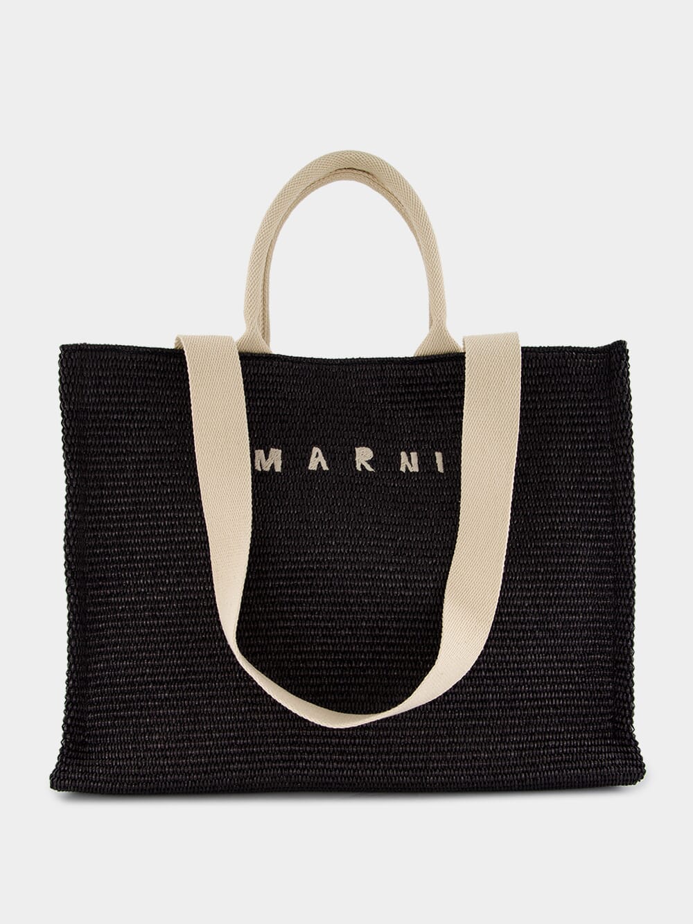 Black Raffia-Effect Shopping Tote