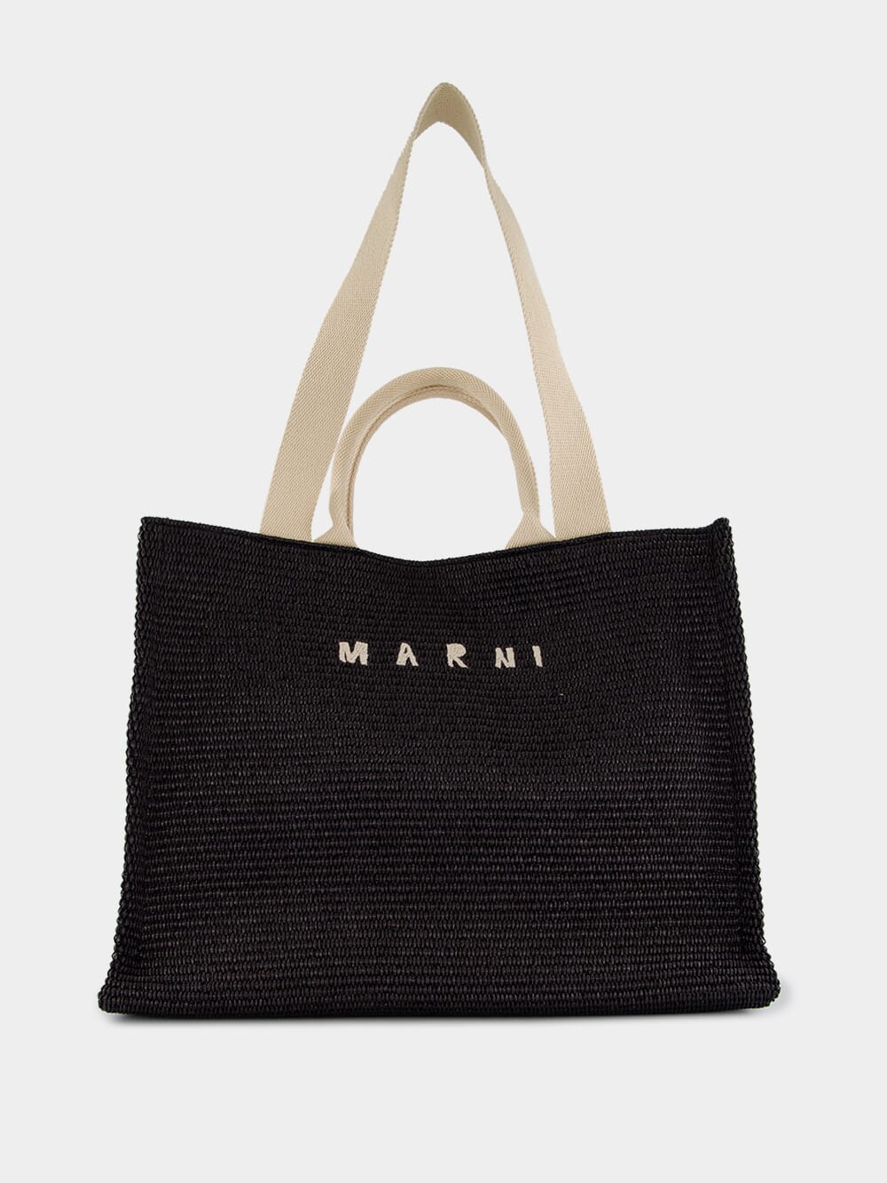 Black Raffia-Effect Shopping Tote