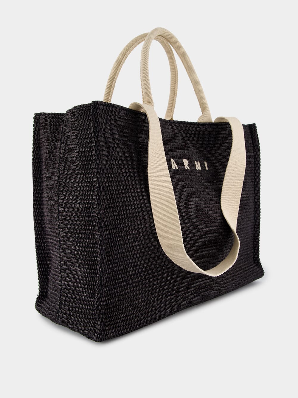 Black Raffia-Effect Shopping Tote