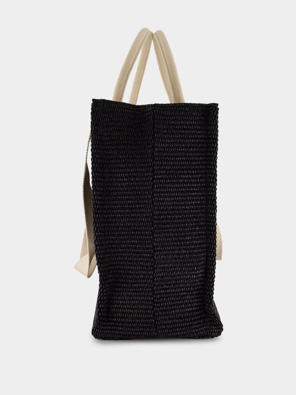 Black Raffia-Effect Shopping Tote