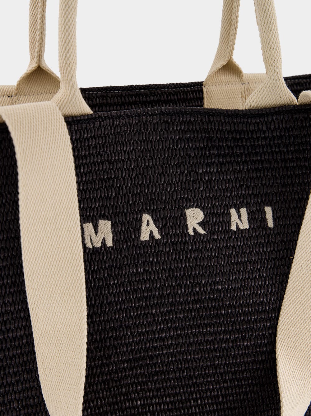 Black Raffia-Effect Shopping Tote