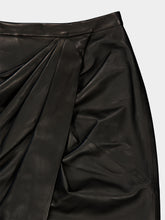 Balmain Black Draped Lambskin Midi Skirt