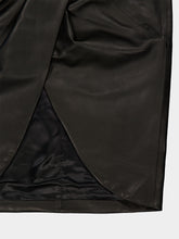 Balmain Black Draped Lambskin Midi Skirt