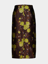 La DoubleJ Devon Brown Floral Silk Jacquard Pencil Skirt
