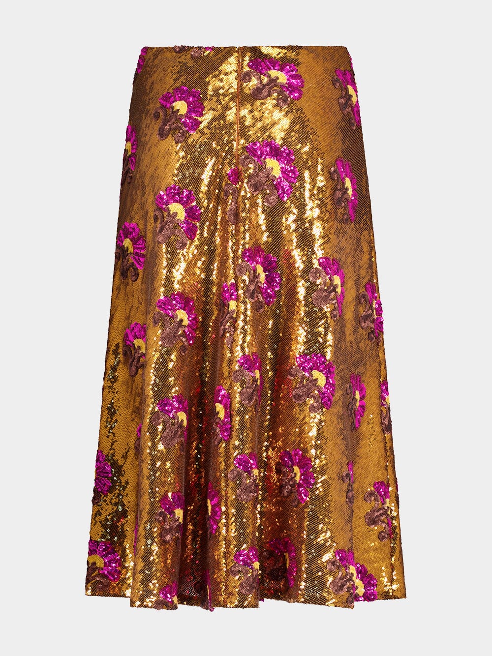 Gold Sequin Floral Midi Skirt