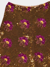 La DoubleJ Gold Sequin Floral Midi Skirt