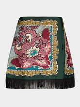La DoubleJ Blue Symposium Silk Mini Skirt With Fringed Foulard