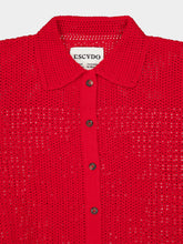 ESCVDO Red Solar Hand-Knitted Cotton Cardigan