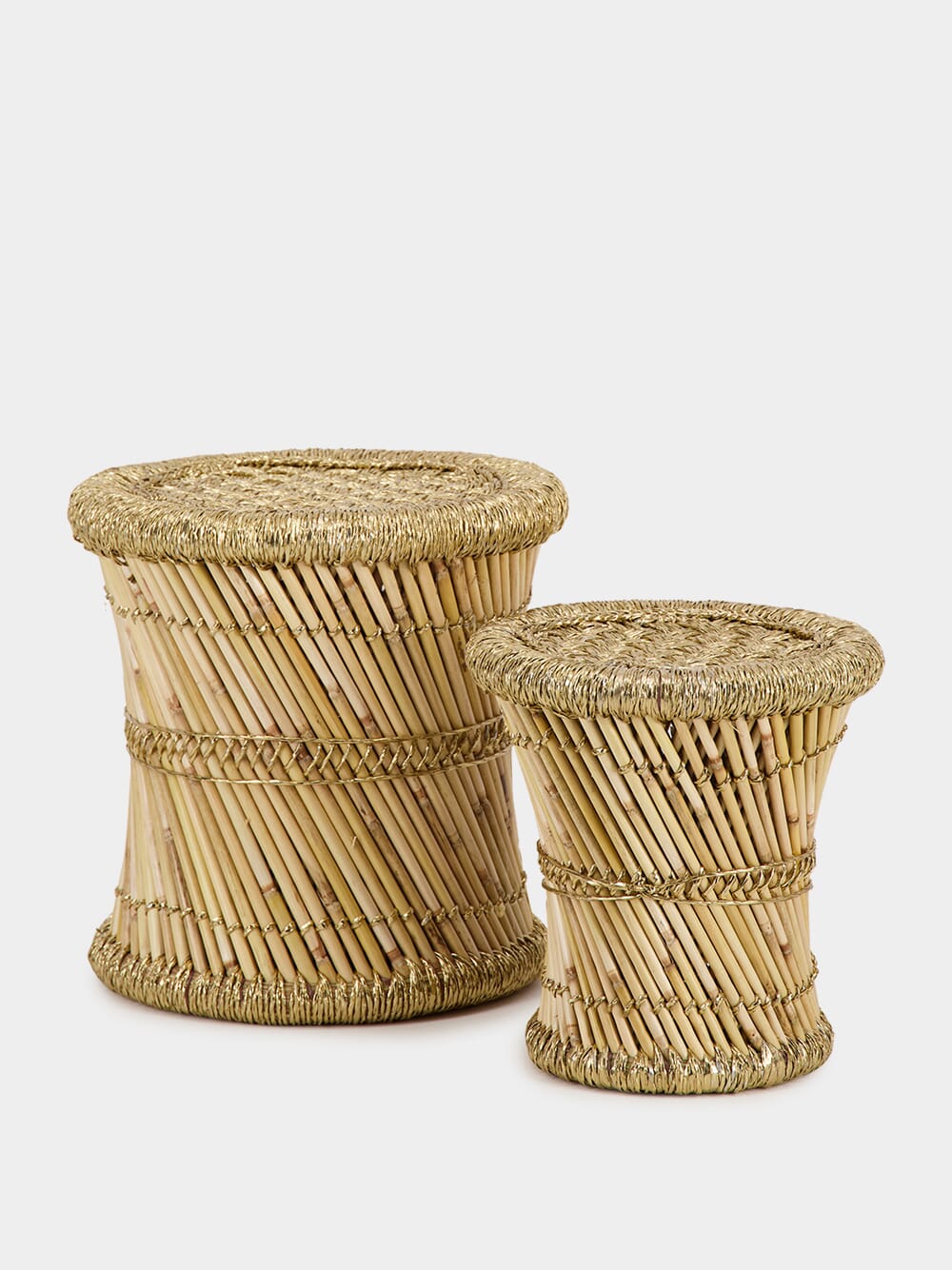 Set of 2 Pampas Stools with Gold Accents