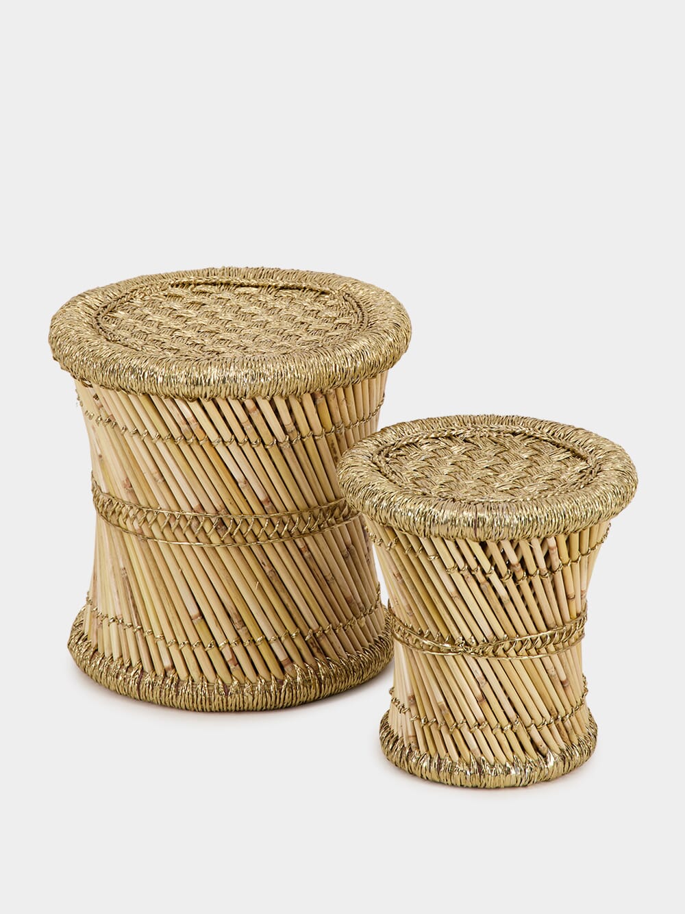 Set of 2 Pampas Stools with Gold Accents