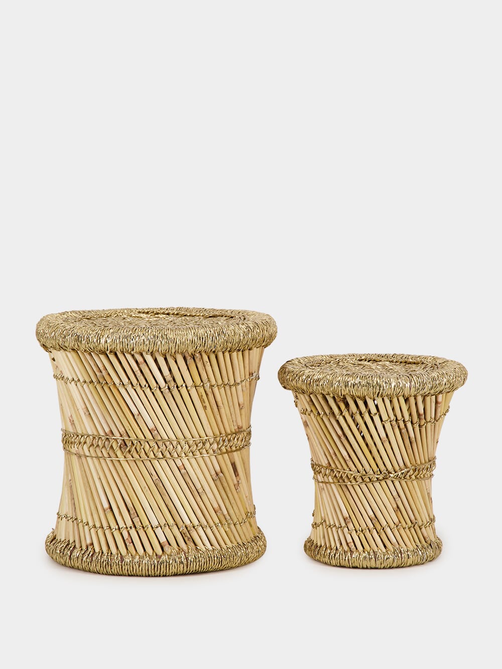 Set of 2 Pampas Stools with Gold Accents