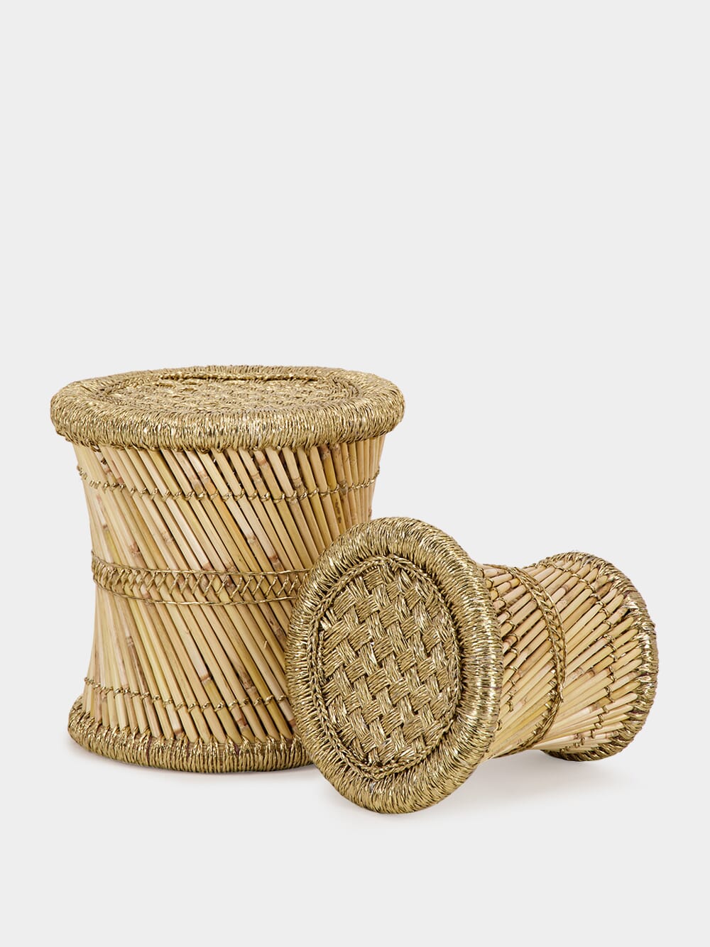 Set of 2 Pampas Stools with Gold Accents