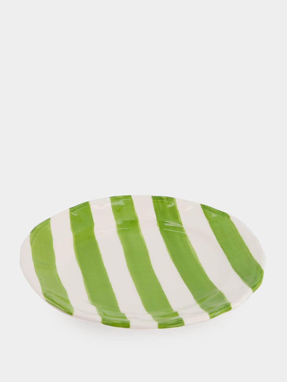 Green Striped Ceramic Dessert Plate