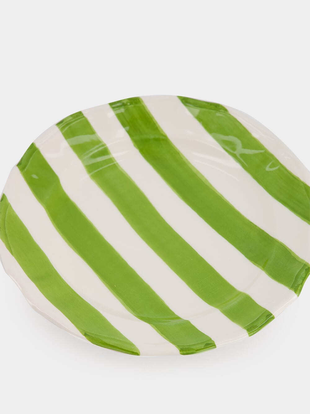 Green Striped Ceramic Dessert Plate