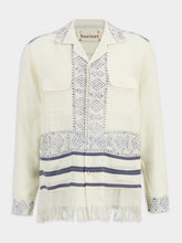 Baziszt Off-White and Blue Talilo Embroidered Shirt