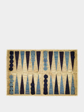 Coro Cora Light Blue and Navy Iraca Palm Backgammon Board