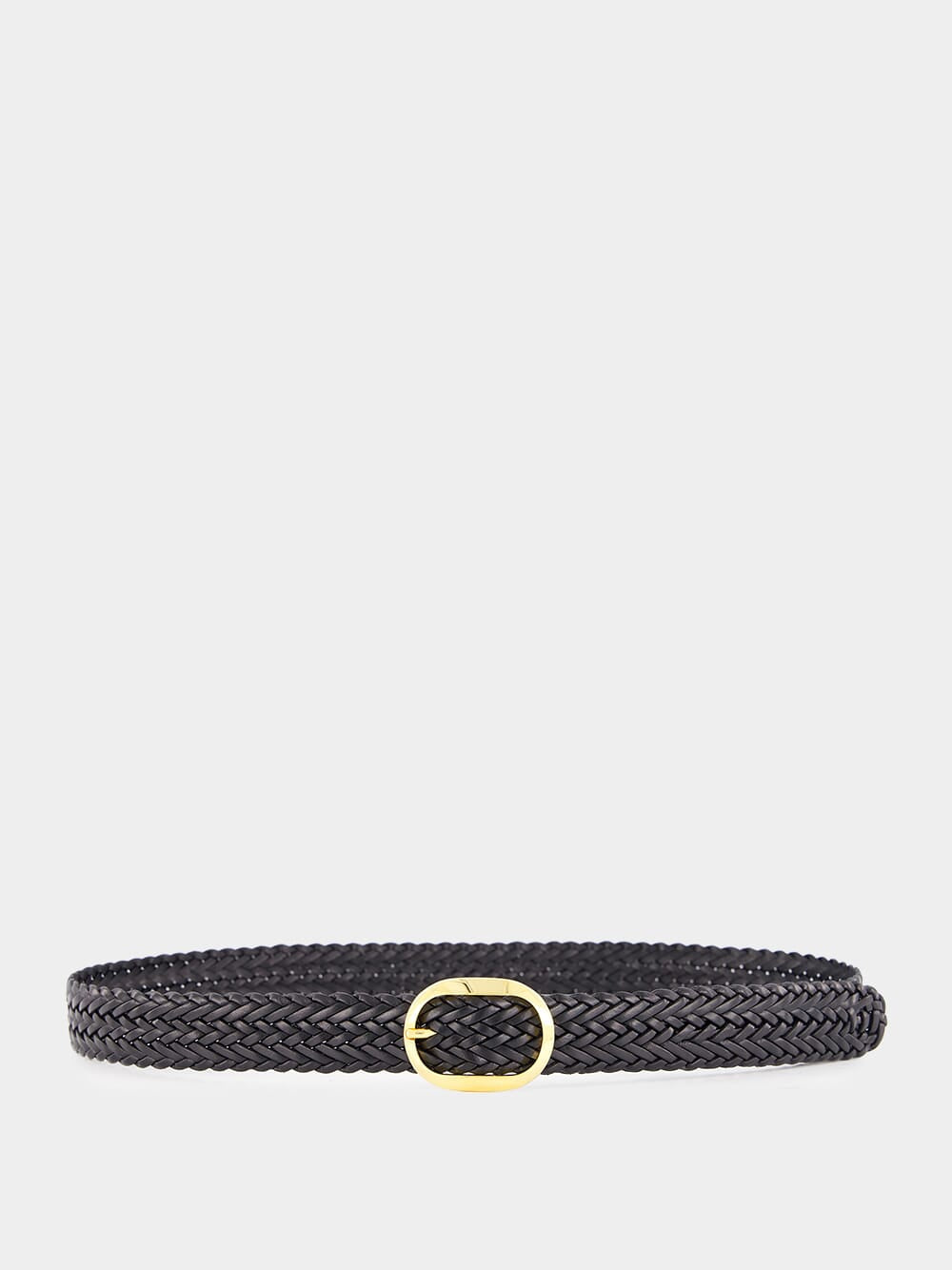 Black Woven Leather Oval Belt