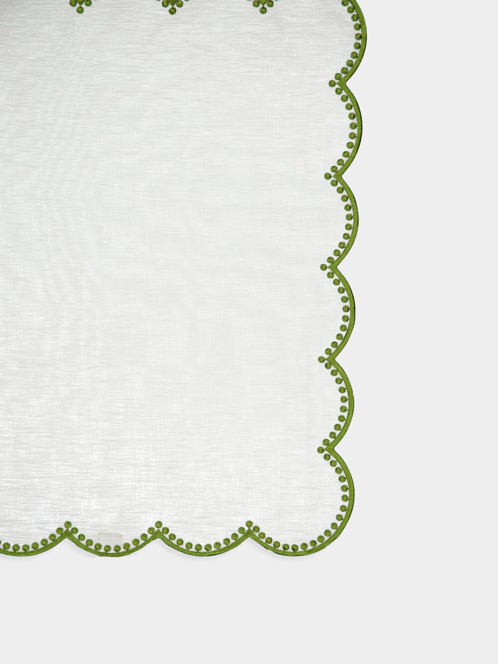 Cascais White Linen Napkin with Green Dots Border