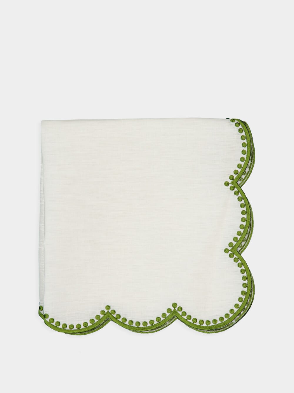 Cascais White Linen Napkin with Green Dots Border