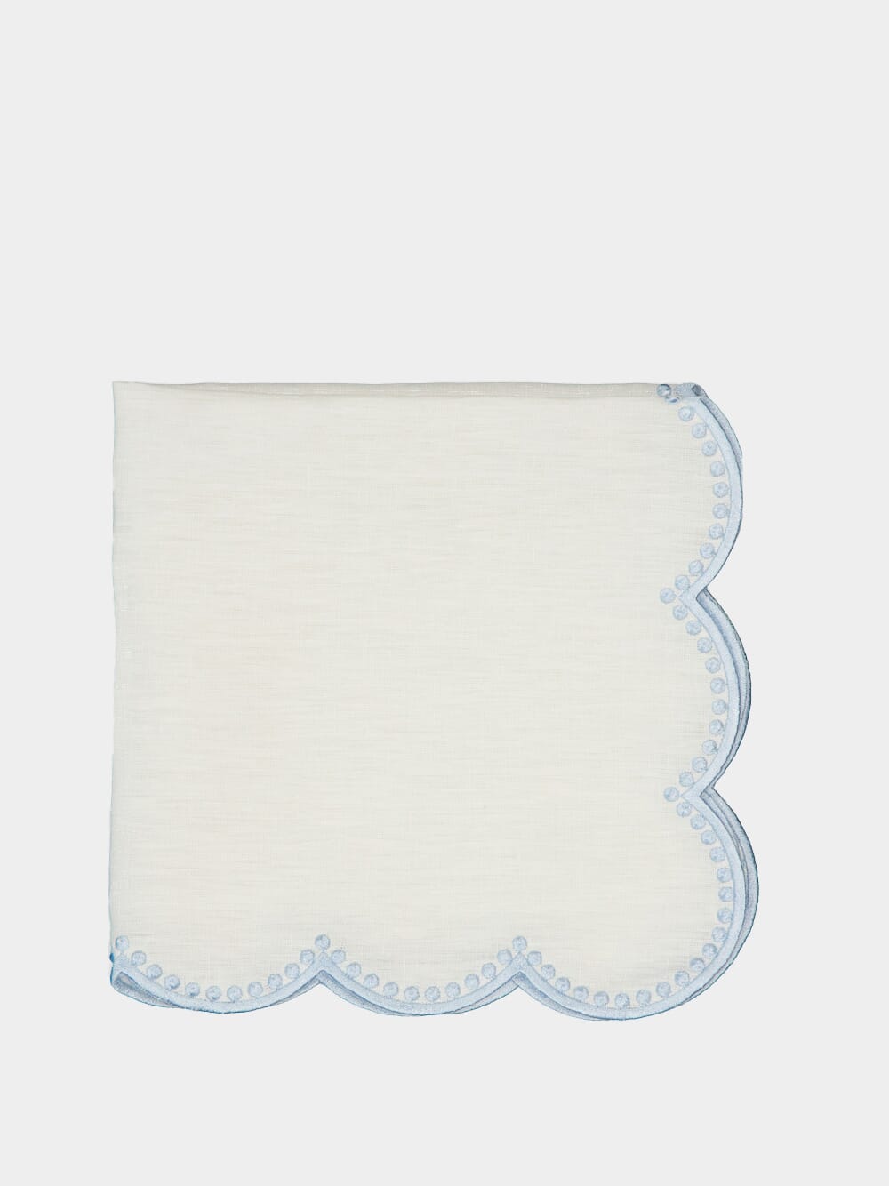 Cascais White Linen Napkin with Blue Dots Border