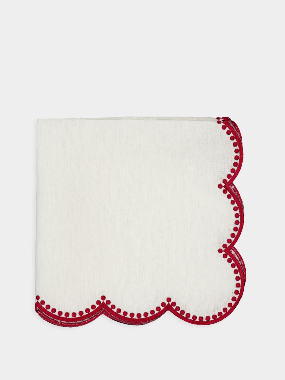 Cascais White Linen Napkin with Red Dots Border