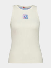 Marni Cream Ribbed Cotton Tank Top with Frame Logo
