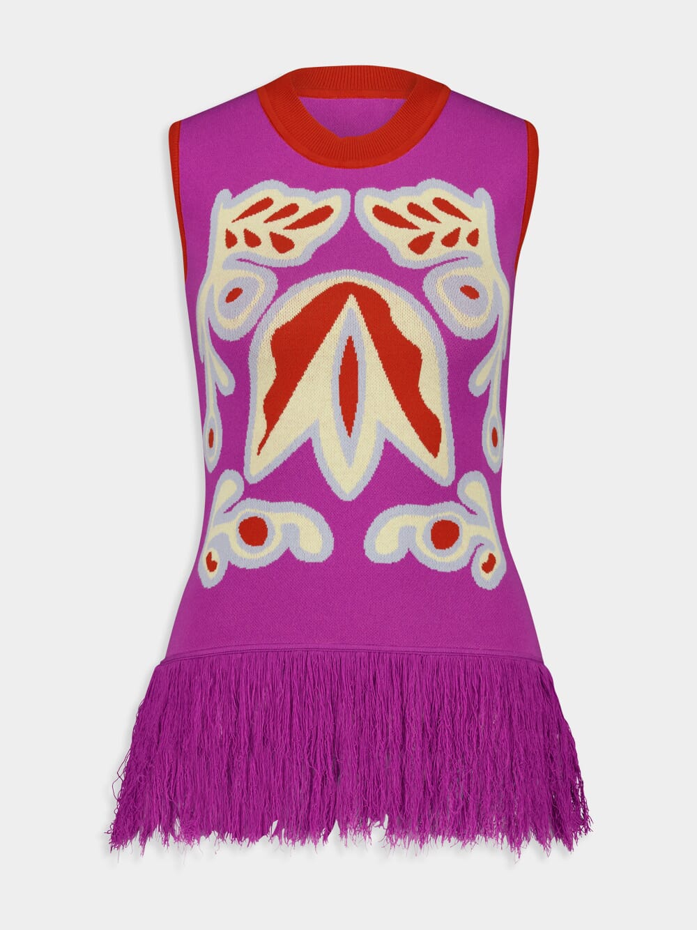 Tina Ballflower Jacquard Tank Top with Fringes