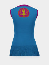Paula Tina Mykonos Blue Jacquard Tank Top with Fringes