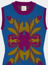 Paula Tina Mykonos Blue Jacquard Tank Top with Fringes