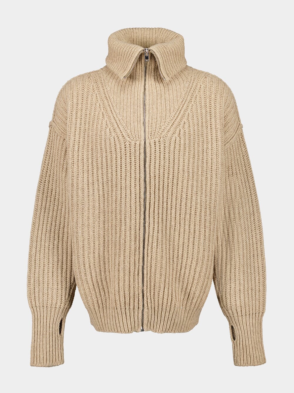 Beige Zipped Alpaca Wool Cardigan