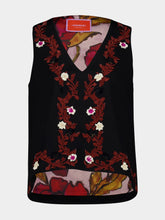 La DoubleJ La Scala Black Embroidered V-Neck Jersey Top