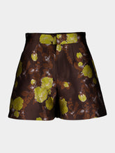 La DoubleJ Devon Brown Silk Jacquard Flared Shorts