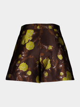 La DoubleJ Devon Brown Silk Jacquard Flared Shorts