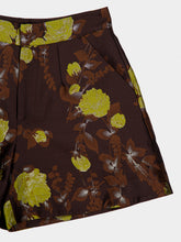 La DoubleJ Devon Brown Silk Jacquard Flared Shorts