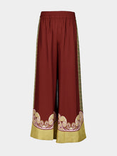 La DoubleJ Kells Swirl Burgundy Silk Palazzo Trousers