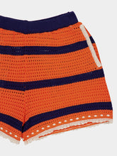 La DoubleJ Orange and Navy Salt’n’Vinegar Crochet Shorts