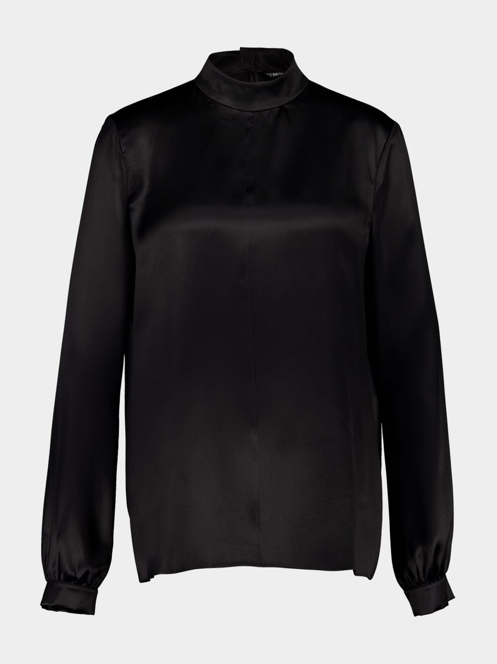 Black Mock Neck Blouse Charmeuse