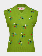 Marni Kiwi Green Wool-Cashmere Floral Vest