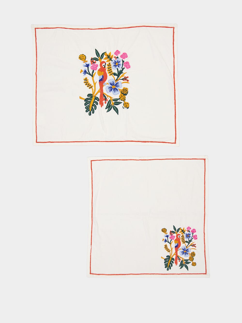 Tropical  Embroidered bird napkin and placemat set