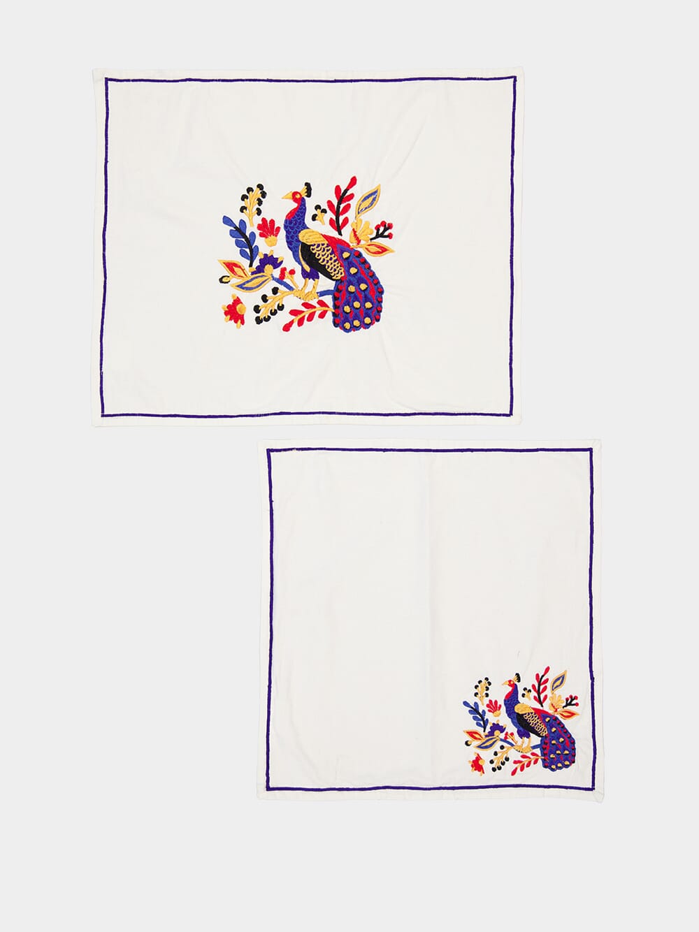 Tropical Embroidered peacock napkin and placemat set