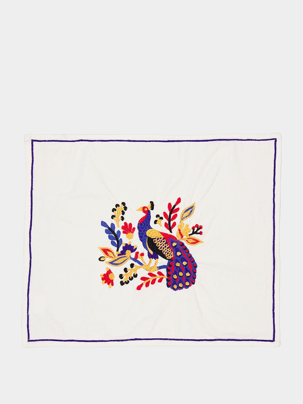 Tropical Embroidered peacock napkin and placemat set