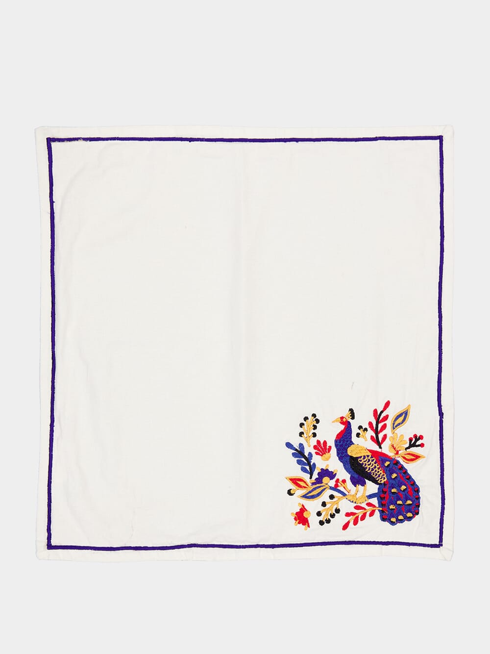 Tropical Embroidered peacock napkin and placemat set