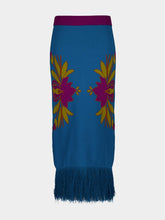 Paula Turner Mykonos Blue Jacquard Skirt with Fringes
