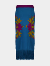 Paula Turner Mykonos Blue Jacquard Skirt with Fringes