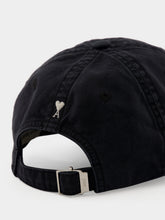 Ami Paris Black Washed Cotton Embroidered Cap