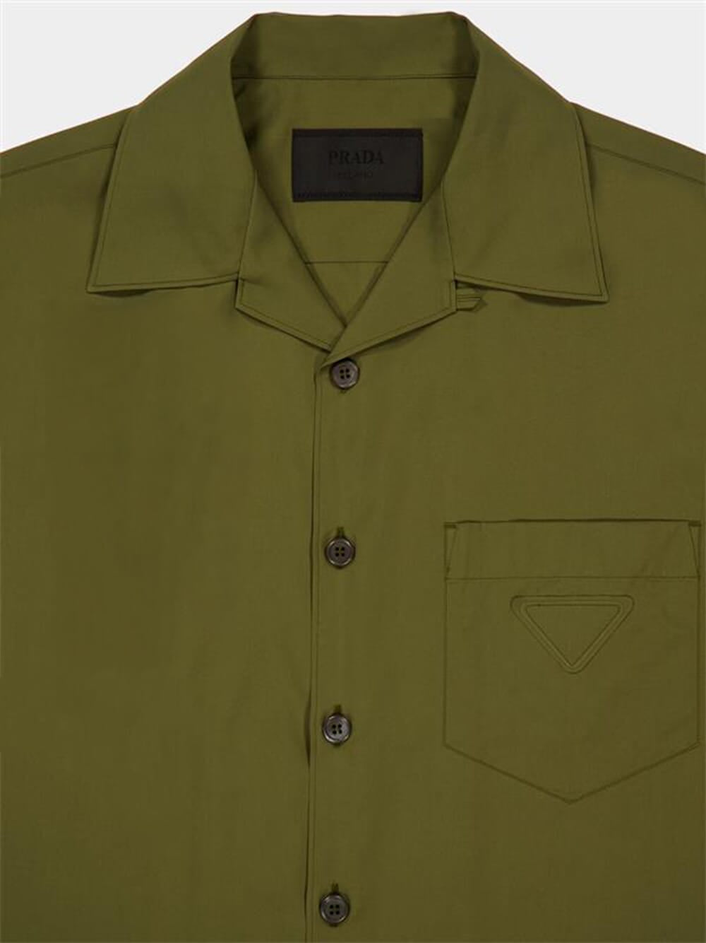 Short-Sleeve Poplin Cotton Shirt in Military Green