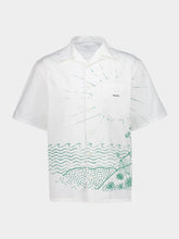 Prada White and Green Printed Cotton Bowling Shirt