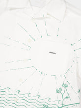 Prada White and Green Printed Cotton Bowling Shirt