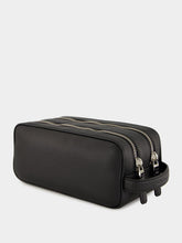 Santoni Black Zipped Leather Wash Bag